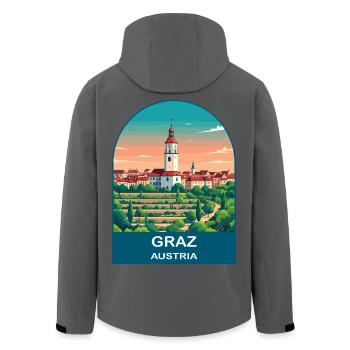 Graz Austria Vintage Travel Poster Art - Men’s Recycled Softshell Jacket by Stanley/Stella - black - Back - AI Model Male 185 light (185cm)