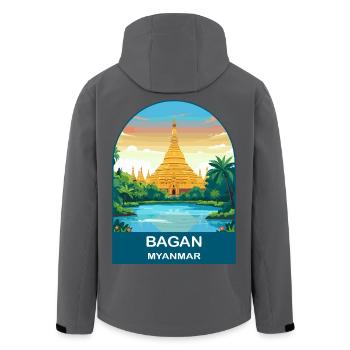 Bagan Myanmar Temple Vintage Travel Poster - Men’s Recycled Softshell Jacket by Stanley/Stella - black - Back - AI Model Male 185 light (185cm)