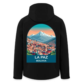 Art de voyage vintage dans le téléphérique de La Paz Bolivia - Veste softshell homme en polyester recyclé Stanley/Stella - noir - Dos - AI Model Male 185 light (185cm)