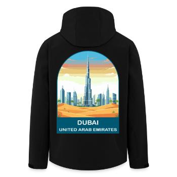 Dubai UAE Burj Khalifa Vintage Travel Poster - Men’s Recycled Softshell Jacket by Stanley/Stella - black - Back - AI Model Male 185 light (185cm)