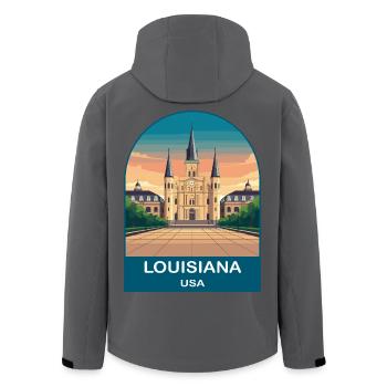 Louisiana USA Vintage-Reiseplakat-Kunst - Recycelte Männer Softshell-Jacke von Stanley/Stella - Schwarz - Hinten - AI Model Male 185 light (185cm)