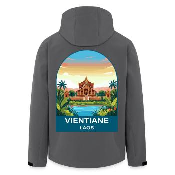 Vientiane Laos Vintage-Tempel-Reiseillustration - Recycelte Männer Softshell-Jacke von Stanley/Stella - Schwarz - Hinten - AI Model Male 185 light (185cm)