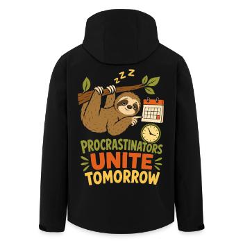 Procrastinators Unite Tomorrow - Men’s Recycled Softshell Jacket by Stanley/Stella - black - Back - AI Model Male 185 light (185cm)