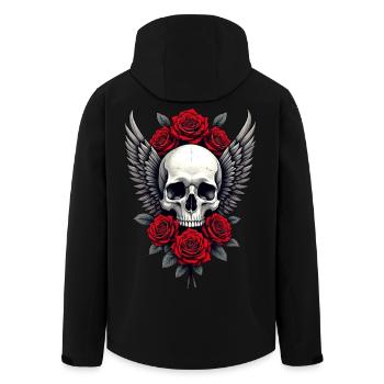 Winged skull & red roses, gothic, skull - Men’s Recycled Softshell Jacket by Stanley/Stella - black - Back - AI Model Male 185 light (185cm)