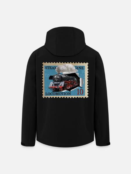 Briefmarke Dampflokomotive - Recycelte Männer Softshell-Jacke von Stanley/Stella - Schwarz