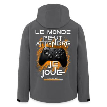 Gamer homme geek ado accro à la console jeux vidéo - Veste softshell homme en polyester recyclé Stanley/Stella - charbon - Dos - AI Model Male 185 light (185cm)