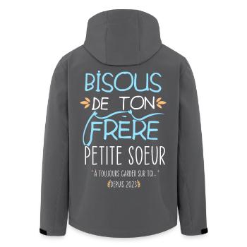 Bisous de ton grand frère Petite Soeur naissance - Veste softshell homme en polyester recyclé Stanley/Stella - charbon - Dos - AI Model Male 185 light (185cm)
