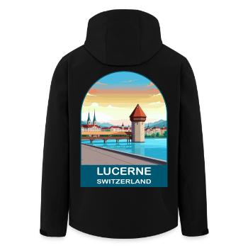Lucerne Switzerland Vintage Travel Poster - Men’s Recycled Softshell Jacket by Stanley/Stella - black - Back - AI Model Male 185 light (185cm)