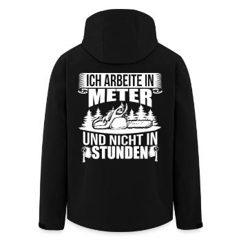 HOLZ SÄGE KETTENSÄGE GESCHENK WALD FÖRSTER BERUF - Recycelte Männer Softshell-Jacke von Stanley/Stella - Schwarz - Hinten - AI Model Male 185 light (185cm)
