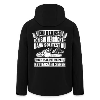 HOLZ SÄGE KETTENSÄGE GESCHENK WALD FÖRSTER BERUF - Recycelte Männer Softshell-Jacke von Stanley/Stella - Schwarz - Hinten - AI Model Male 185 light (185cm)