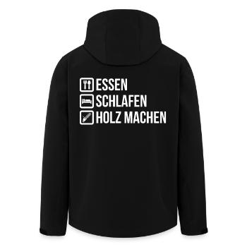 HOLZ / WALD / KETTENSÄGE / FÖRSTER / HOLZFÄLLER / - Recycelte Männer Softshell-Jacke von Stanley/Stella - Schwarz - Hinten - AI Model Male 185 light (185cm)