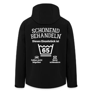 Schonend Behandeln 65. Geburtstag Einzelstück 65 - Recycelte Männer Softshell-Jacke von Stanley/Stella - Schwarz - Hinten - AI Model Male 185 light (185cm)
