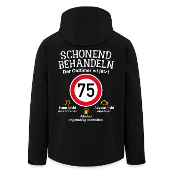 75. Geburtstag Schonend Behandeln Oldtimer Ist 75 - Recycelte Männer Softshell-Jacke von Stanley/Stella - Schwarz - Hinten - AI Model Male 185 light (185cm)