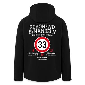 33. Geburtstag Schonend Behandeln 33 Tempolimit 33 - Recycelte Männer Softshell-Jacke von Stanley/Stella - Schwarz - Hinten - AI Model Male 185 light (185cm)