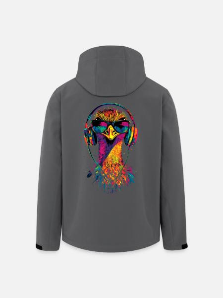 Strauss Vogel Kopfhörer Popart Emu Musik DJ Strauß - Recycelte Männer Softshell-Jacke von Stanley/Stella - Schwarz