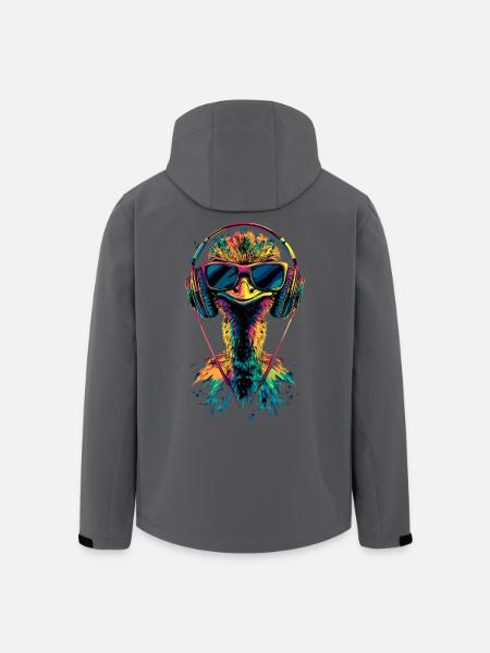 Strauss Vogel Kopfhörer Popart Emu Musik DJ Strauß - Recycelte Männer Softshell-Jacke von Stanley/Stella - Schwarz