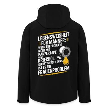 Lebensweisheit für Männer Werkstatt JGA Handwerker - Recycelte Männer Softshell-Jacke von Stanley/Stella - Schwarz - Hinten - AI Model Male 185 light (185cm)
