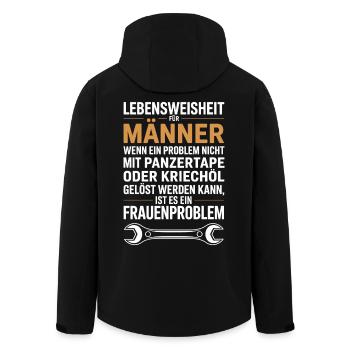 Lebensweisheit für Männer Werkstatt JGA Handwerker - Recycelte Männer Softshell-Jacke von Stanley/Stella - Schwarz - Hinten - AI Model Male 185 light (185cm)