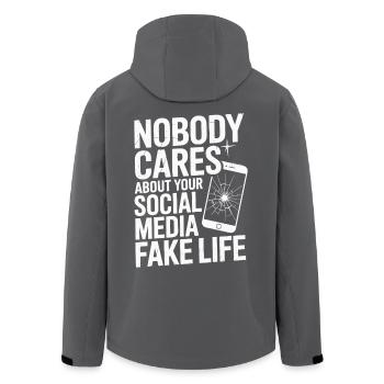 Personne ne se soucie de votre fausse vie sur les réseaux sociaux - Veste softshell homme en polyester recyclé Stanley/Stella - charbon - Dos - AI Model Male 185 light (185cm)