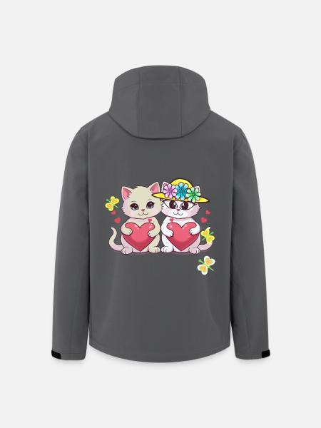 Valentine's Day Cat Kitten Hearts - Men’s Recycled Softshell Jacket by Stanley/Stella - black
