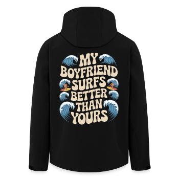 Surfen My Boyfriend Surfs Better Than Yours Surfer - Men’s Recycled Softshell Jacket by Stanley/Stella - black - Back - AI Model Male 185 light (185cm)