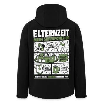 Elternzeit Mein Superpower-Up - Recycelte Männer Softshell-Jacke von Stanley/Stella - Schwarz - Hinten - AI Model Male 185 light (185cm)