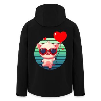 Valentinstag Schweinchen Liebe Herz Ballon Lustig - Recycelte Männer Softshell-Jacke von Stanley/Stella - Schwarz - Hinten - AI Model Male 185 light (185cm)