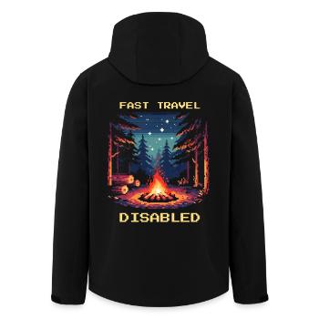Fast Travel Disabled Bushcraft Survival Quote - Men’s Recycled Softshell Jacket by Stanley/Stella - black - Back - AI Model Male 185 light (185cm)
