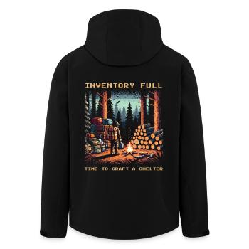Inventory Full - Shelter Crafting - Bushcraft Saying - Men’s Recycled Softshell Jacket by Stanley/Stella - black - Back - AI Model Male 185 light (185cm)