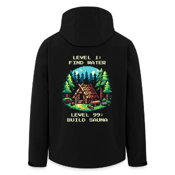 Level 1: Wasser Finden. Level 99: Sauna Bauen. - Recycelte Männer Softshell-Jacke von Stanley/Stella - Schwarz - Hinten - AI Model Male 185 light (185cm)