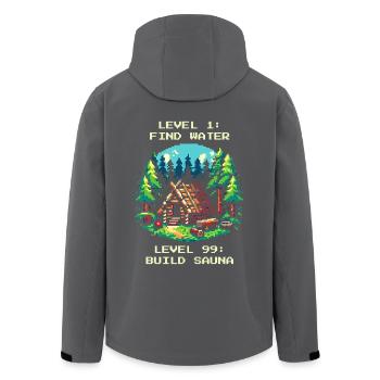 Level 1: Find water. Level 99: Build a sauna. - Men’s Recycled Softshell Jacket by Stanley/Stella - anthracite - Back - AI Model Male 185 light (185cm)