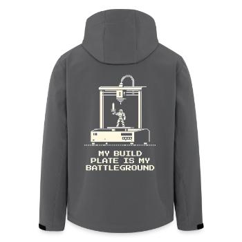 Druckbett = Schlachtfeld | 3D-Druck Kalibrierung - Recycelte Männer Softshell-Jacke von Stanley/Stella - Anthrazit - Hinten - AI Model Male 185 light (185cm)