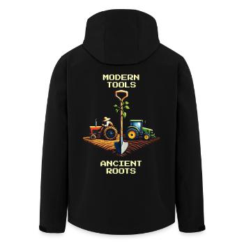 Hightech & Hoftradition | Moderne Landwirtschaft - Recycelte Männer Softshell-Jacke von Stanley/Stella - Schwarz - Hinten - AI Model Male 185 light (185cm)