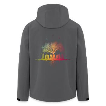 Colorful nature city tree skyscraper bird roots house - Men’s Recycled Softshell Jacket by Stanley/Stella - black - Back - AI Model Male 185 light (185cm)