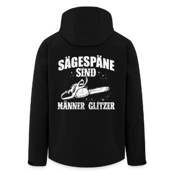 SÄGESPÄNE SIND MÄNNERGLITZER KETTENSÄGE HOLZ - Recycelte Männer Softshell-Jacke von Stanley/Stella - Schwarz - Hinten - AI Model Male 185 light (185cm)