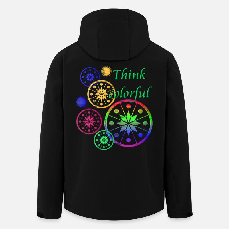 Sternblüten mit Spruch Think colorful - Recycelte Männer Softshell-Jacke von Stanley/Stella - Schwarz