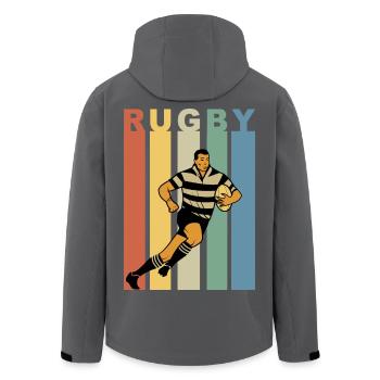 Retro rugby rugby player - Men’s Recycled Softshell Jacket by Stanley/Stella - black - Back - AI Model Male 185 light (185cm)