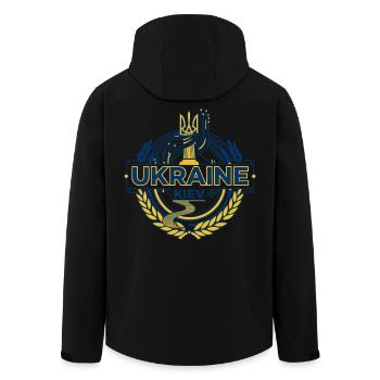 Ukrainian National Emblem Crest Design - Men’s Recycled Softshell Jacket by Stanley/Stella - black - Back - AI Model Male 185 light (185cm)