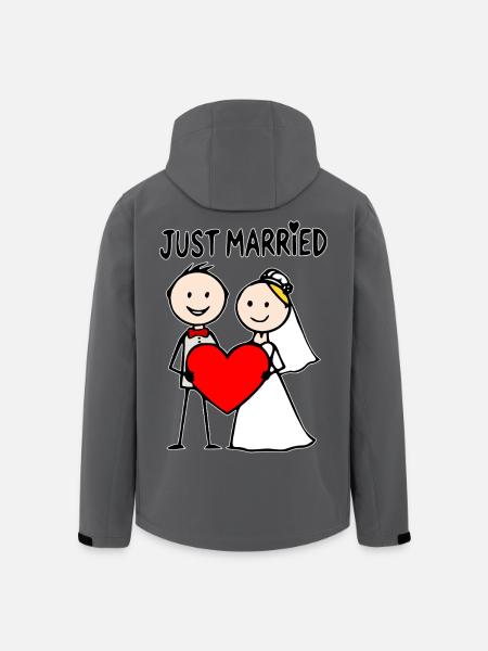 Bruidspaar Cartoon Heart Net Getrouwd - Heren softshell jas van gerecycled polyester Stanley/Stella - zwart