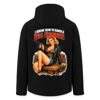 Pin-Up Girl Workshop: Big Engines Design - Men’s Recycled Softshell Jacket by Stanley/Stella - black - Back - AI Model Male 185 light (185cm)