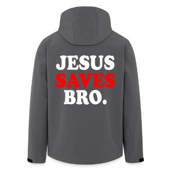 Jesus saves bro - Men’s Recycled Softshell Jacket by Stanley/Stella - black - Back - AI Model Male 185 light (185cm)