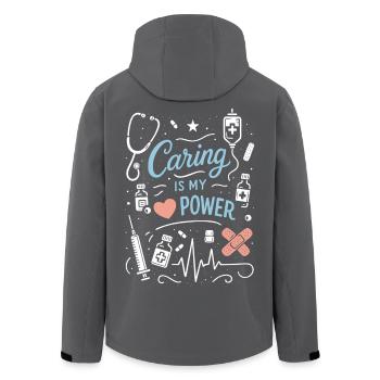 Pflege Beruf Caring is my Power - Men’s Recycled Softshell Jacket by Stanley/Stella - black - Back - AI Model Male 185 light (185cm)