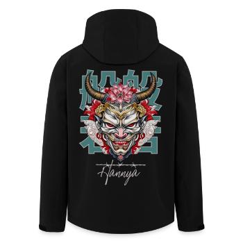 Japanese Hannya Mask: Lotus & Horns - Recycelte Männer Softshell-Jacke von Stanley/Stella - Schwarz - Hinten - AI Model Male 185 light (185cm)