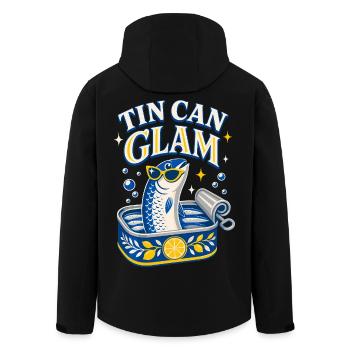 Tin Can Glam Sardines with Sunglasses - Men’s Recycled Softshell Jacket by Stanley/Stella - black - Back - AI Model Male 185 light (185cm)