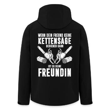 KETTENSÄGE / HOLZ / WALD - Recycelte Männer Softshell-Jacke von Stanley/Stella - Schwarz - Hinten - AI Model Male 185 light (185cm)