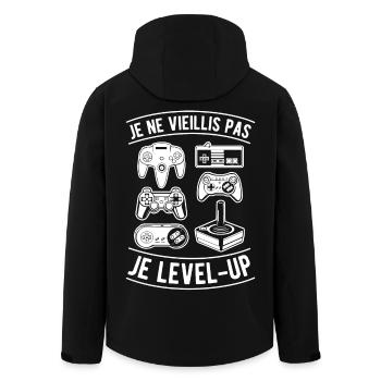 Je ne vieillis pas je level-up - Veste softshell homme en polyester recyclé Stanley/Stella - noir - Dos - AI Model Male 185 light (185cm)