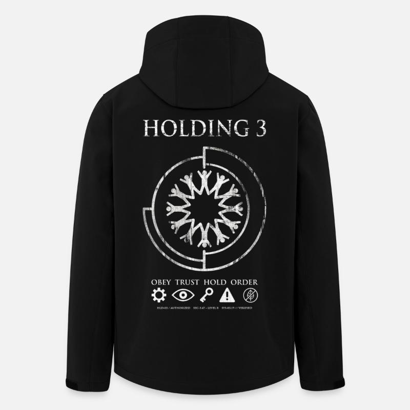 Holding 3 – Dystopisches Sci-Fi-Emblem-Design - Recycelte Männer Softshell-Jacke von Stanley/Stella - Schwarz