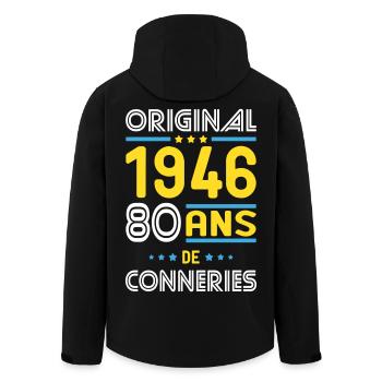 Original – 1946 – 80 Jahre - Recycelte Männer Softshell-Jacke von Stanley/Stella - Schwarz - Hinten - AI Model Male 185 light (185cm)