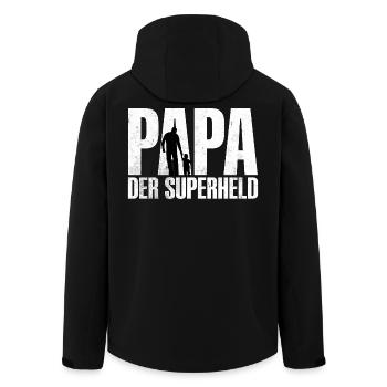 PAPA DER SUPERHELD Schön, dass es dich gibt! - Recycelte Männer Softshell-Jacke von Stanley/Stella - Schwarz - Hinten - AI Model Male 185 light (185cm)