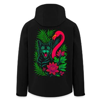 Tropische Katze & Flamingo - Sommer 2025 - Recycelte Männer Softshell-Jacke von Stanley/Stella - Schwarz - Hinten - AI Model Male 185 light (185cm)
